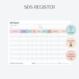 SDS Register Template | Chemical Safety Compliance (A4 & US Letter PDF)