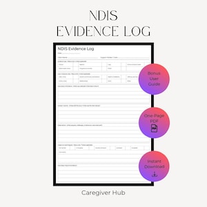 NDIS Evidence Log | Disability Support Documentation | Support Worker Progress Notes | Aged Care and NDIS Printable | Goal Evidence Tracker