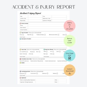 Accident and Injury Report — Simplified Version | Workplace Incident Form + User Guide | Printable A4 & US Letter | Safety Documentation