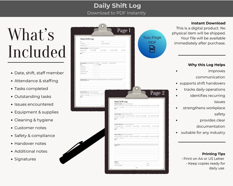 Excavator Machine Checklist.pdf Daily Shift Log | Workplace Operations & Handover Checklist (printable ...