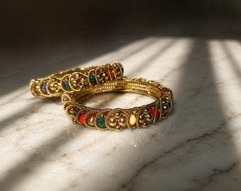 Traditional Indian Gold Tone Enamel Bangles for Women