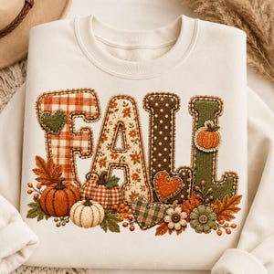 Herfst patchwork letters PNG, gezellig herfst sublimatieontwerp, pompoen geruit herfstwoord PNG voor T-shirt, mok, Thanksgiving decoratie PNG