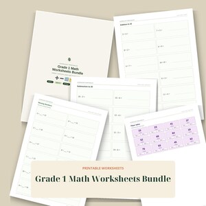 Può includere: Un pacchetto di schede didattiche di matematica per la prima elementare composto da diversi fogli di carta bianca con testo nero e problemi matematici. I fogli includono sezioni per addizioni, sottrazioni, numeri mancanti e valore posizionale.