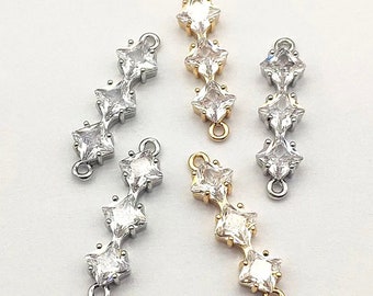 CZ Bar Connector Charm for Jewelry making, Cubic Zirconia  KC Gold Pendant 3 Tier Cluster Crystal Connector Earrings, 5 pcs.