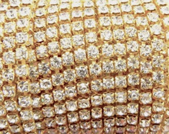 Chaîne en or avec strass par mètre SS16 Argent 2 mm 4 mm Chaîne coupe en cristal strass