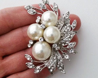 Pearl Wedding Brooch Bouquet Hair Belt Pearl Pin, Bridal Accessories, Gift for 50th Birthday, Rhinestone Belt Brooch,