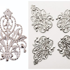 4 Pcs. Silver Tone Filigree Connector Vintage Stamping
