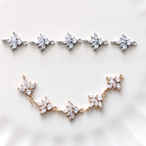 CZ Connector Charm for Jewelry making, Cubic Zirconia Leaf Pendant, Cluster Crystal Connectors, Branch Connector Earrings, 5 pcs.