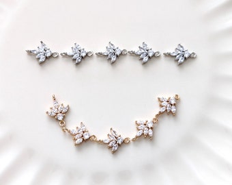 CZ Connector Charm for Jewelry making, Cubic Zirconia Leaf Pendant, Cluster Crystal Connectors, Branch Connector Earrings, 5 pcs.