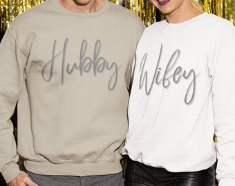 Wife Sweatshirt, Hubby Sweatshirt, Couple's Shirt Long Sleeve, Newylwed Gift for Honeymoon, Wife Guft, Fiance Sweater