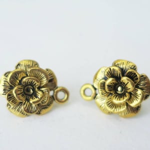 1 Pair Antique Gold Flower Earring Post with One Loop 11mm Golden Ear Stud Vintage Jewelry Findings