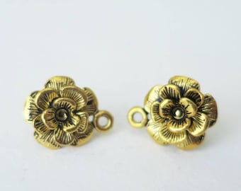 1 Pair Antique Gold Flower Earring Post with One Loop 11mm Golden Ear Stud Vintage Jewelry Findings