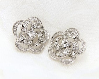 Rhinestone Embellishments Bridal Brooch Bouquet DIY Wedding Invitation Napkin Shoe Hair Supplies 25mm Rose Shank Crystal Bridal Buttons