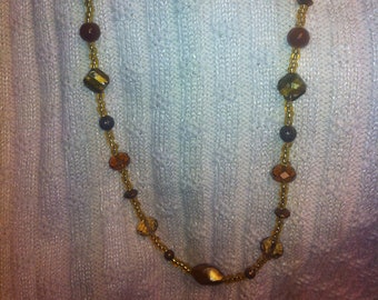Handcrafted Gold and Neutral Tone Necklace and Earring Set