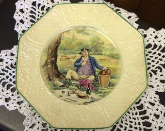 Vintage Set Of Edwardian Imperial Ceramic Ivory Cabinet Plates - Charles Dickens Plates