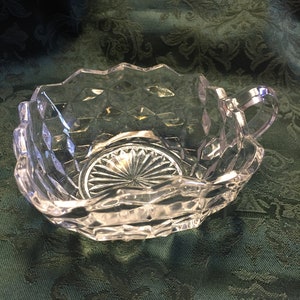 Vintage Fostoria American Pattern Crystal Square Handled Bowl Cut Glass
