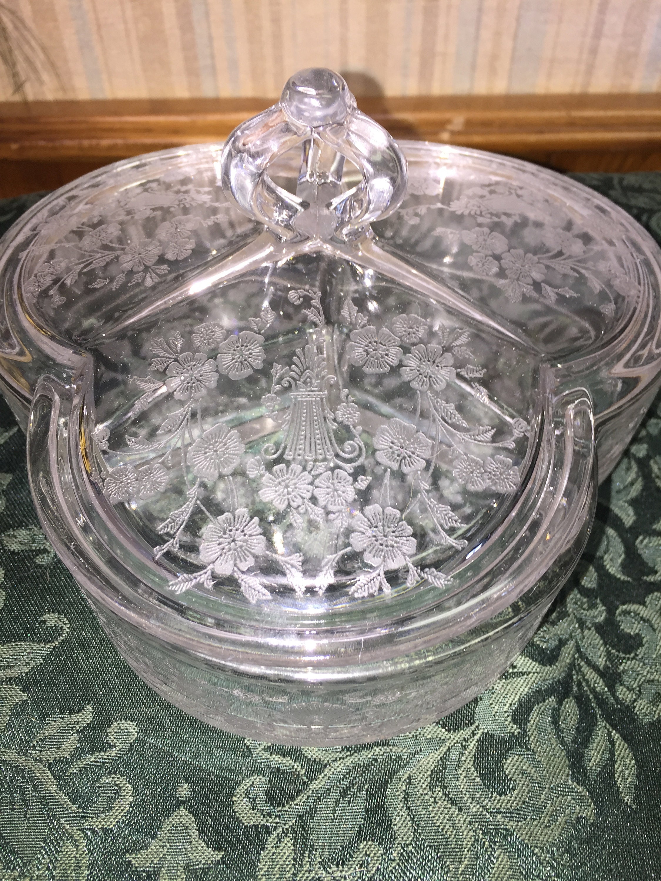 Vintage Crystal Etched 3Part Lidded Candy Dish Etsy.de