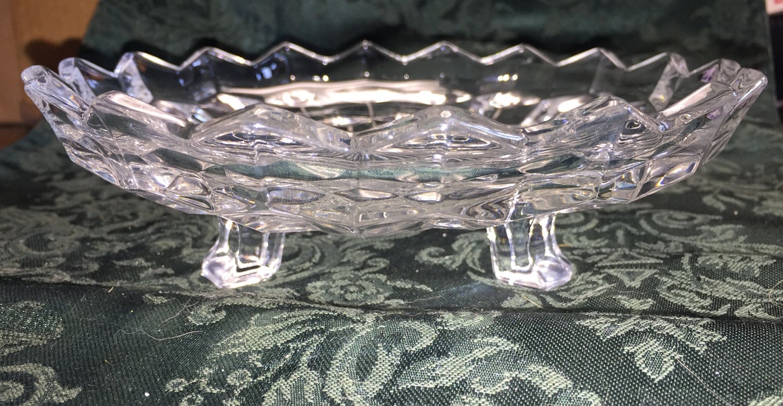 Vintage Fostoria American Pattern Crystal Round 3footed Plate Etsy