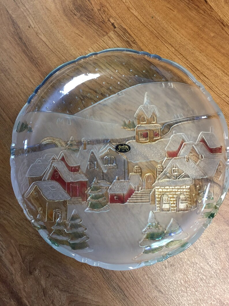 Vintage Crystal Club Studios Winter Scene Platter 1970