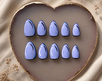 Uñas postizas azul cómic / Hechas a mano con forma de almendra mate color bígaro estilo dibujos animados