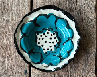 small organic, turquoise poppy dish