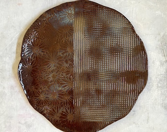 Rustic, organic round, textured, two tone serving plate