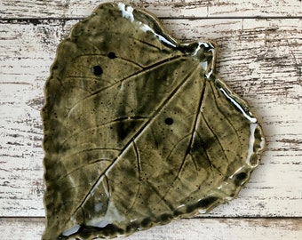 glossy olive green leaf plate