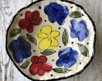 over size organic bowl with flower design