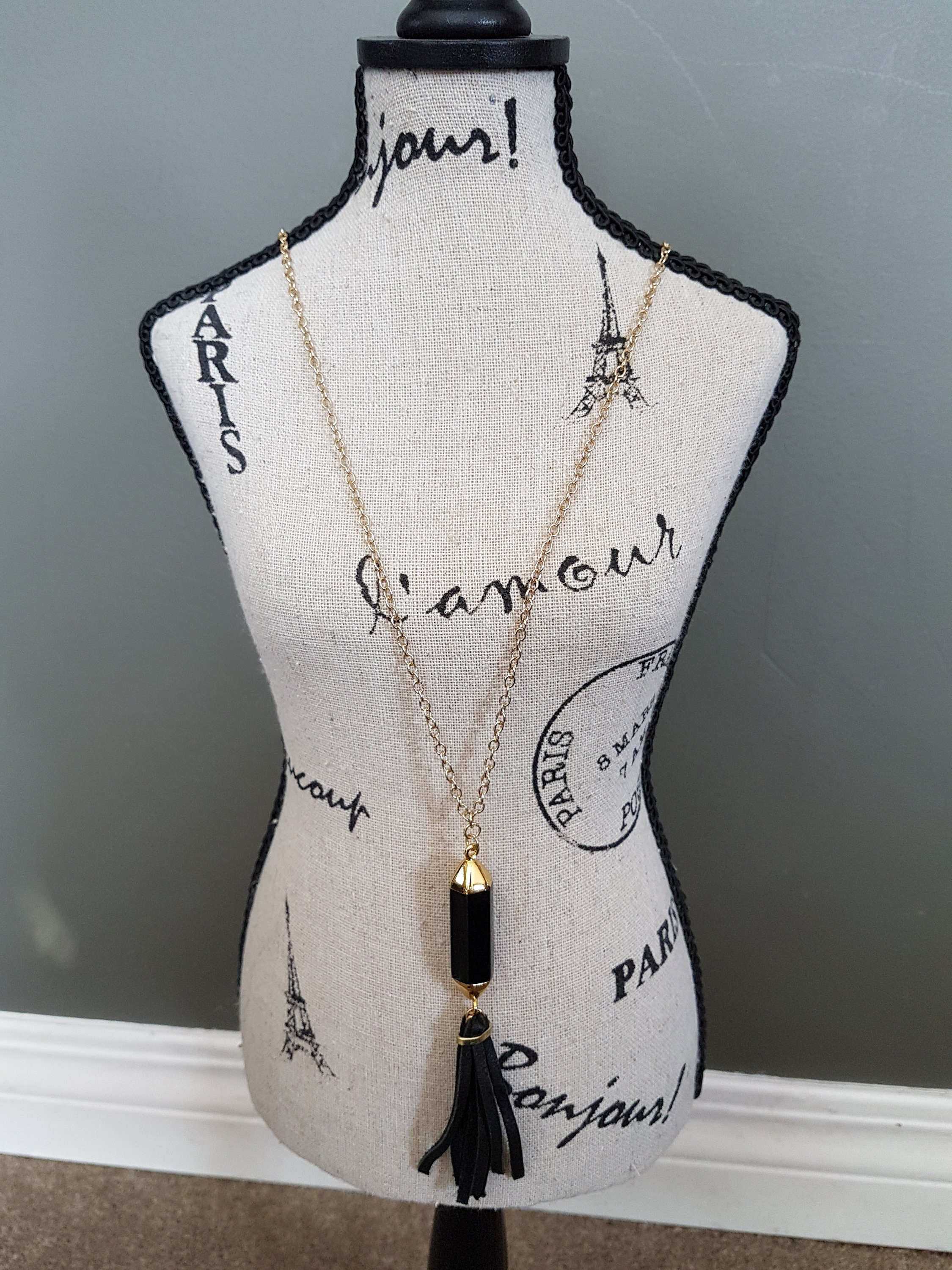 Black and Gold Tassel Necklace - Etsy