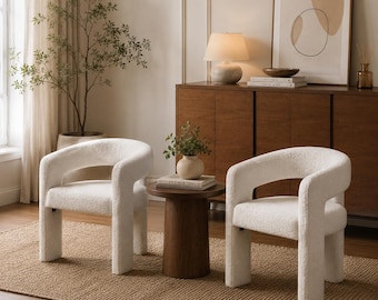 Sherpa Dining Chairs Set Upholstered Barrel Accent Chairs Modern Comfortable Seating