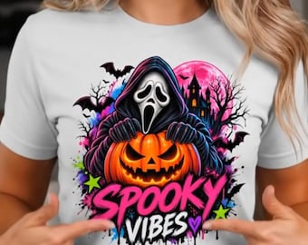 Ghostface Halloween PNG, Spooky Vibes Slasher Sublimation Design, Hooded Killer Pumpkin Shirt Design, halloween Png ,Digital Download