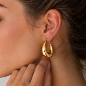 Gold Chunky Hoop Earrings, Waterproof Tarnish Free Earrings, Bold Statement Gold Hoops, Stainless Steel Jewelry, Gift for Her