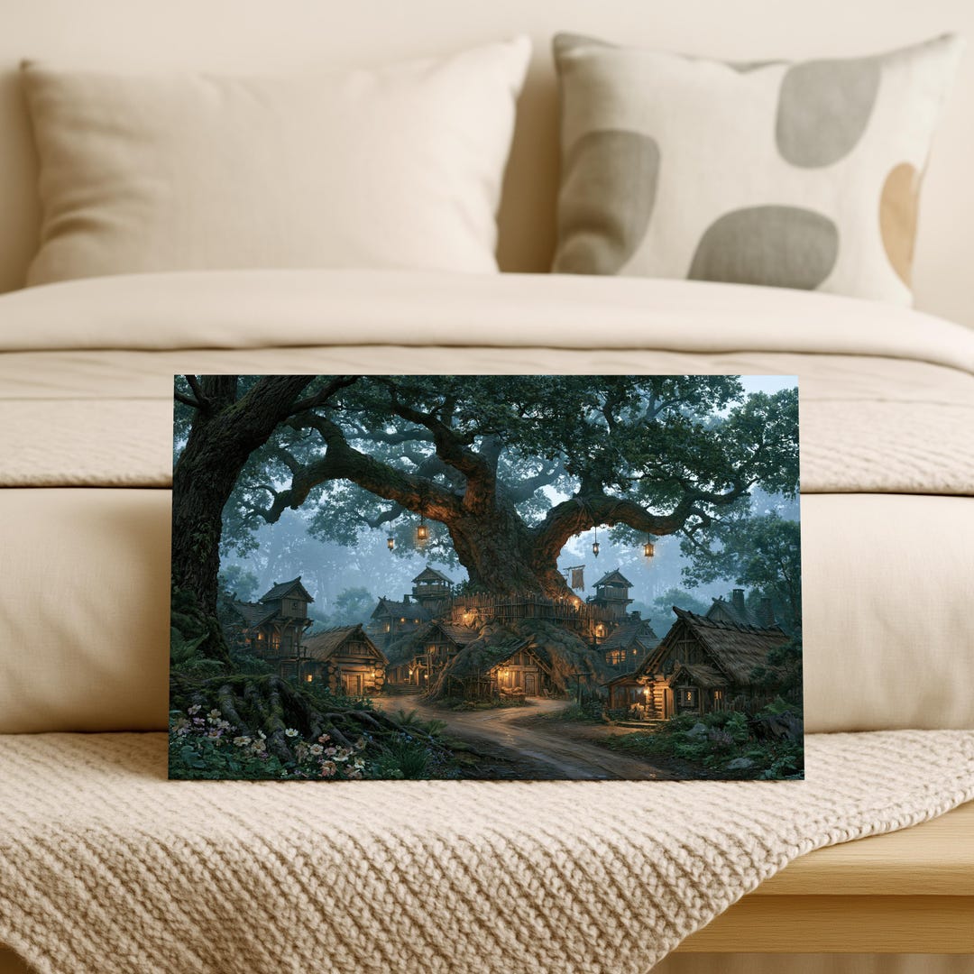 Fantasy Poster, Fantasy Wall Art, Ancient Tree Village, Cozy Forest ...