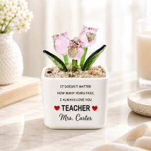 Personalized Teacher Gift, Glass Tulip Flower Pot with Custom Name, Best Teacher Appreciation Gift, Classroom Desk Decor