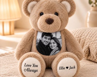 Personalized Photo Teddy Bear, Couple Anniversary Gift, Gift for Kids, Pet Lovers, Family Keepsake, Memorial Bear with Custom Text