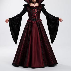 Girls Gothic Vampire Costume Dress for Halloween Victorian Princess Cosplay Party Outfit