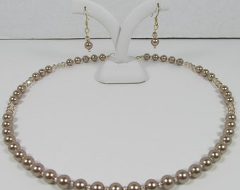 BRONZE SWAROVSKI Pearl Necklace Set with Pale Gold Bicone Crystals 14k and Gold Fill Metals