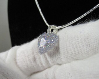 Resin Heart Pendant, 10 Pendants available.  AB Clear Glitter 13mm Heart. Choice of 4 chain lengths.