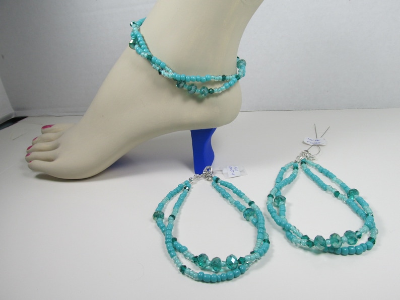 AQUA ANKLETS Double Strand Twist 3 Sizes 9.5 10.5 11 plus extra rings for length