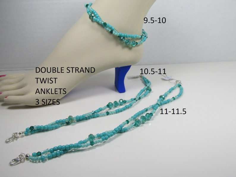 AQUA ANKLETS Double Strand Twist 3 Sizes 9.5 10.5 11 plus extra rings for length
