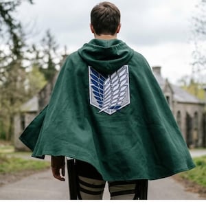 Scout Regiment Cloak:Green Wool Hooded Cape for Men Attack on Titan Inspired Cosplay Cape