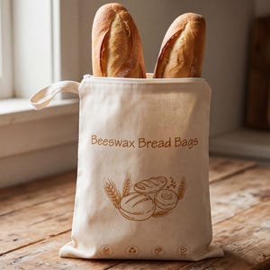 Natural Beeswax Zipper Bread Bag Reusable Produce Pouch for Artisan Loaves