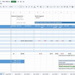 Verkoopverklaring consignatie: Google Spreadsheets, Excel en LibreOffice | Automatische btw | Australische verkopers