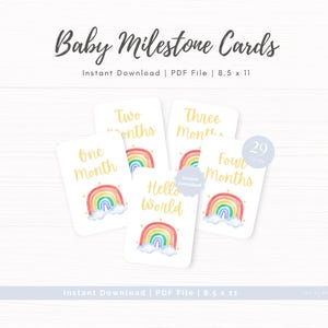 Cartes d'étape imprimables bébé arc-en-ciel | 1-12 mois + premier | Téléchargement instantané PDF | Accessoires photo mensuels neutres en matière de genre | Décoration de chambre d'enfant