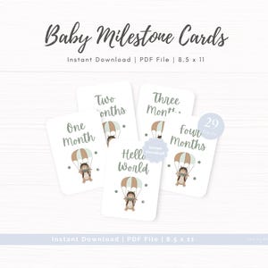 Cartes jalons bébé aventure | Ours en peluche et montgolfière | imprimable pour bébé garçon | 1-12 mois + premier | Téléchargement instantané PDF