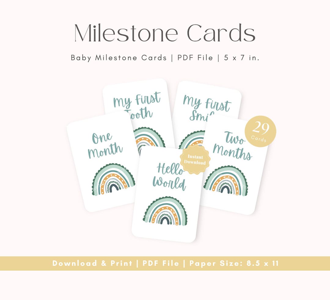 Printable Baby Milestone Cards, Boho Rainbow Baby Theme, 12 Months + 14 ...