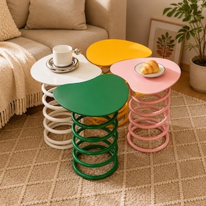 Spiral Spring Side Table, Modern Colorful Accent Table, Irregular Coffee Table, Creative End Table, Living Room Bedroom Furniture