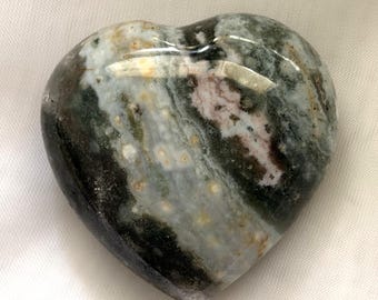 Green Crystal Heart | Polished Natural Stone Heart | Multi Color Stone | Exact Heart Pictured | Crystal Decor