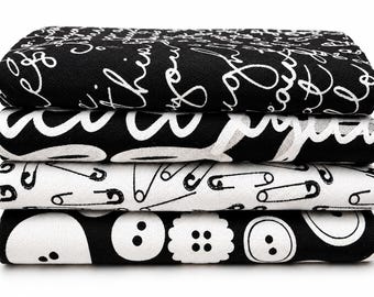 Modern Monochrome | 4 Half-Yard Fabric Bundle | Black & White Cotton Quilting Fabric