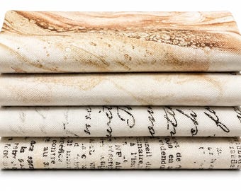 Antique Neutrals | 4 Half-Yard Fabric Bundle | Neutral Cotton Quilting Fabric | Vintage Inspired | Cream & Tan